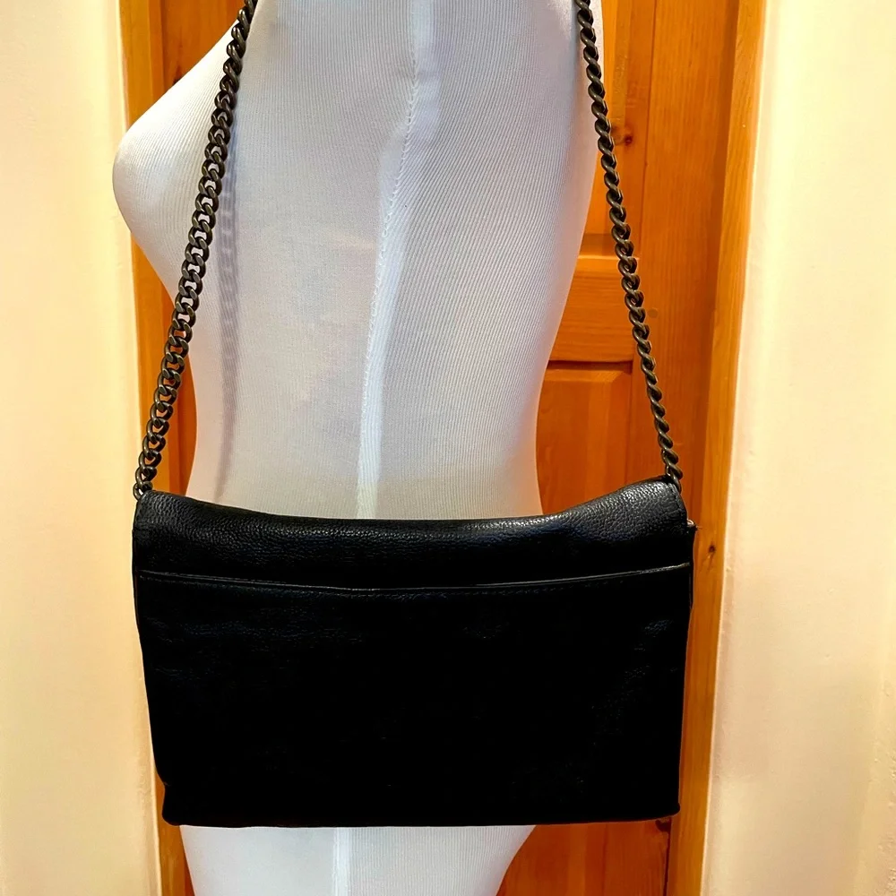 J. Crew Envelope Clutch Bag Invitation Black Leather - Picture 4 of 6